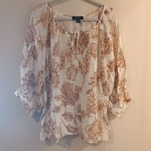 Nwot Karen Kane Cream Blouse with Brown Floral Print